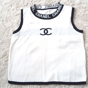 Chanel tennis sweater, Small, white & black
